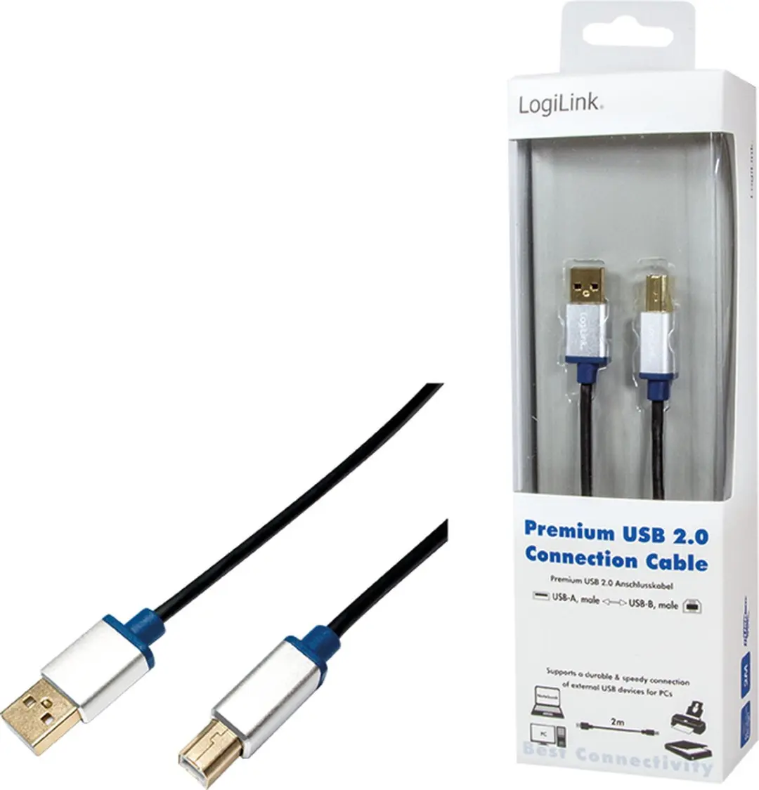 Logilink USB 2.0 A naar B Kabel 2.00m - Zwart