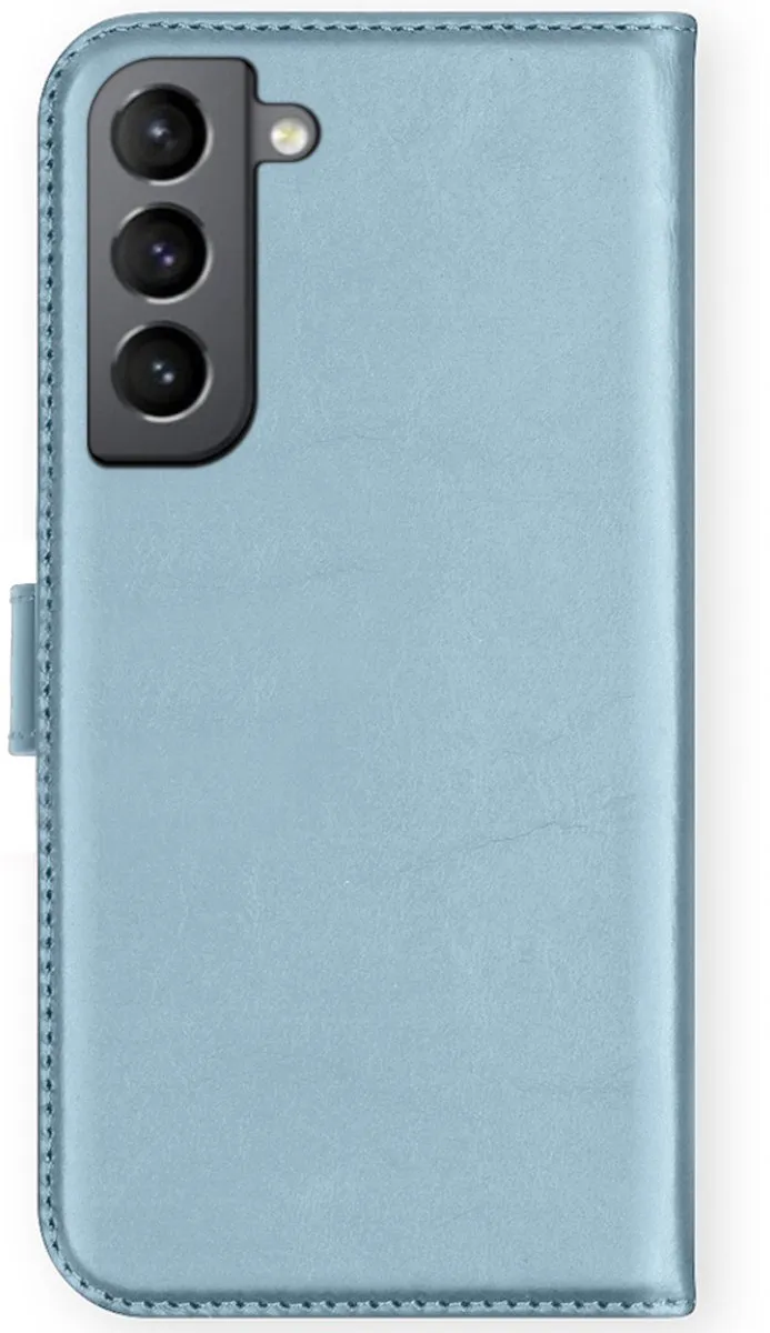 Selencia Hoesje Samsung Galaxy S21 FE - Echt Lederen Bookcase Lichtblauw
