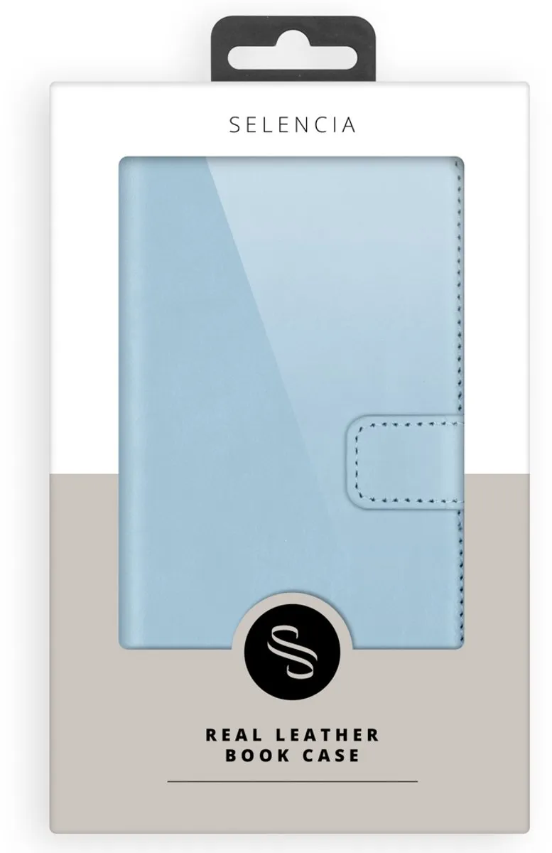 Selencia Hoesje Samsung Galaxy S21 FE - Echt Lederen Bookcase Lichtblauw - afbeelding 6 van 6