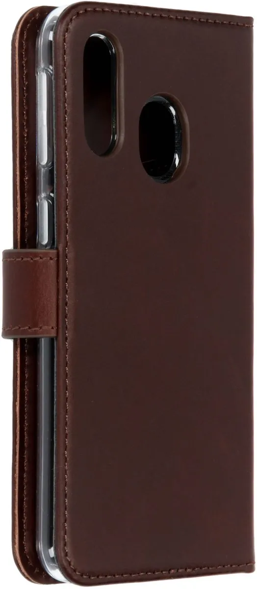 Selencia Hoesje Samsung Galaxy A40 - Echt Lederen Bookcase Bruin
