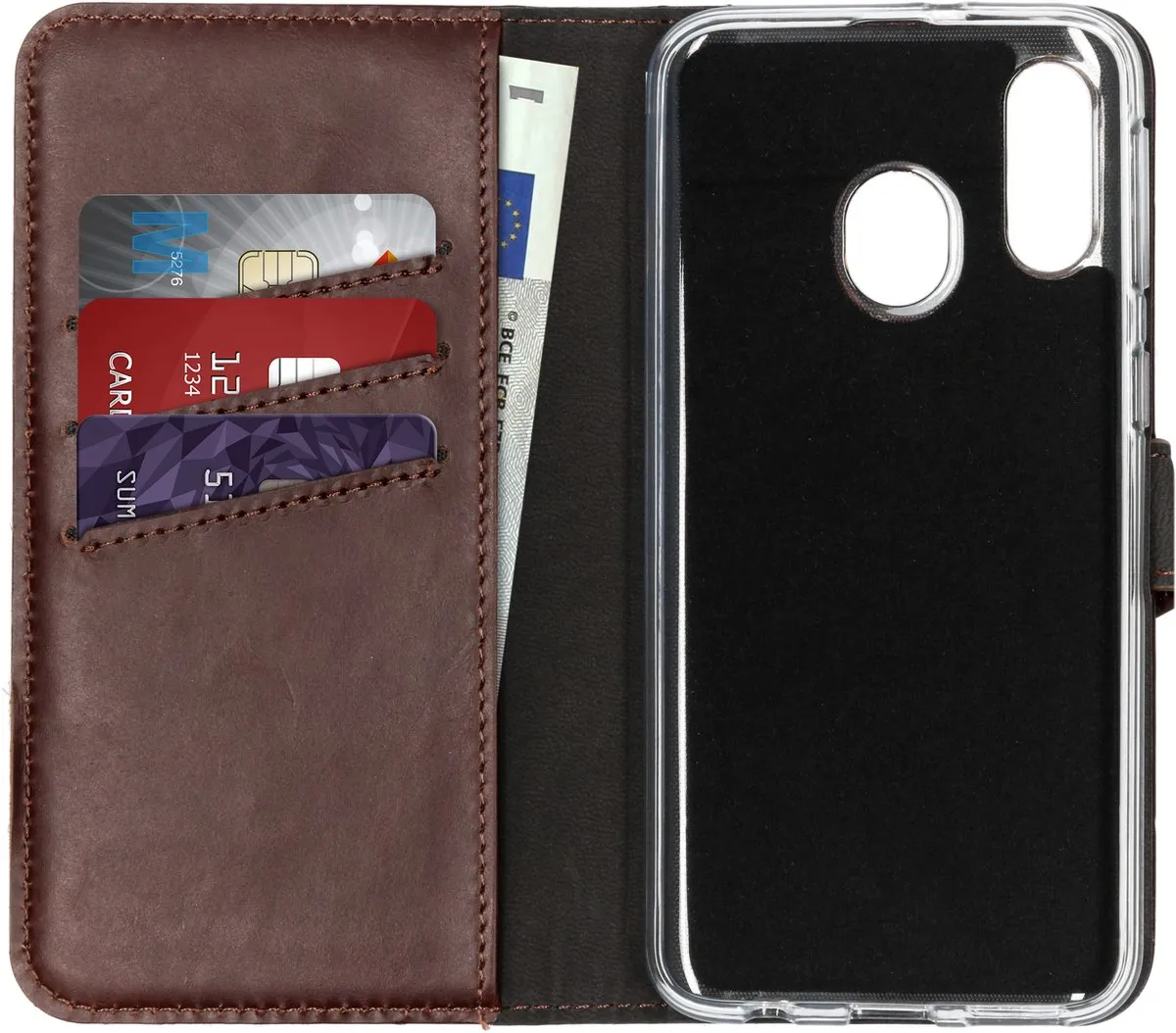 Selencia Hoesje Samsung Galaxy A40 - Echt Lederen Bookcase Bruin
