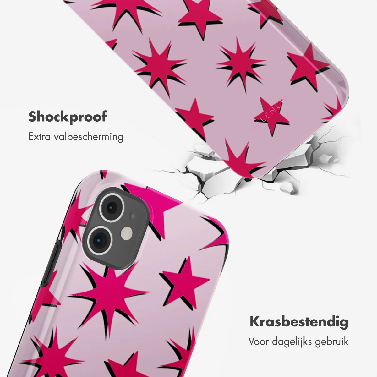 Selencia Hoesje iPhone 11 Stars Rubine Red Light Pink