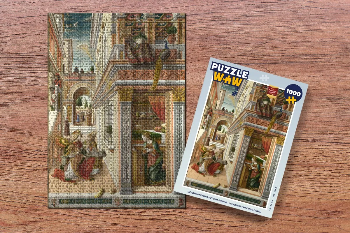 PuzzleWow De Aankondiging met Sint Emidius Carlo Crivelli Legpuzzel 1000 Stuks - Multicolor
