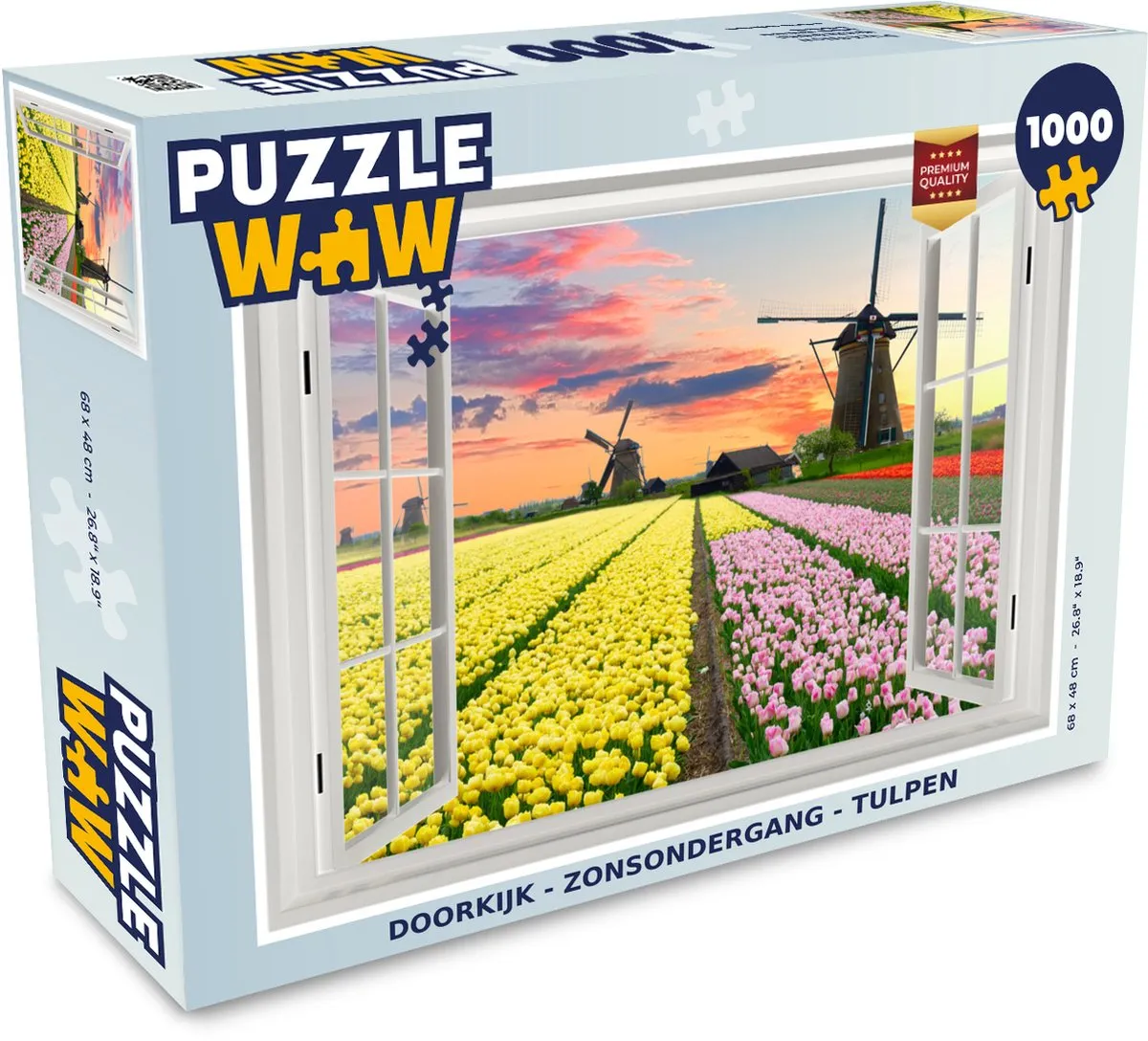 PuzzleWow Doorkijk Zonsondergang Tulpen Legpuzzel 1000 Stuks