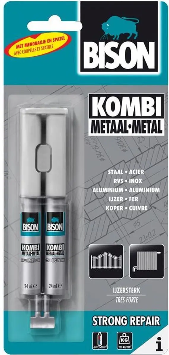 Bison Kombi Metaal Epoxylijm 24ml - Incl. mengbak & spatel