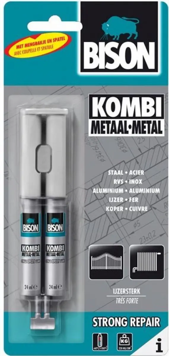 Bison Kombi Metaal Epoxylijm 24ml - Incl. mengbak & spatel