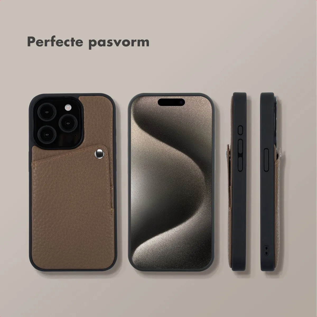 Selencia Hoesje iPhone 15 Pro - Backcover Pashouder - Mocha Brown