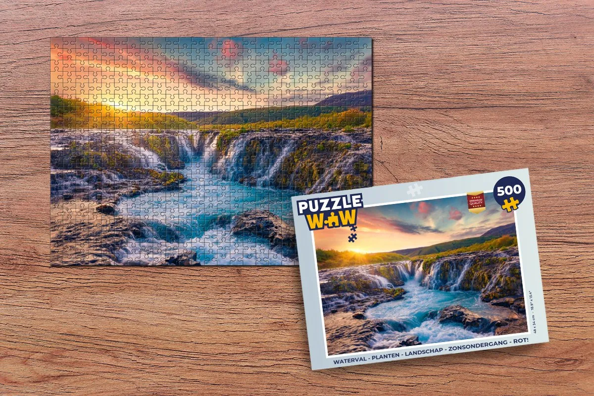 PuzzleWow Waterval Landschap Legpuzzel 500 Stuks - Multicolor