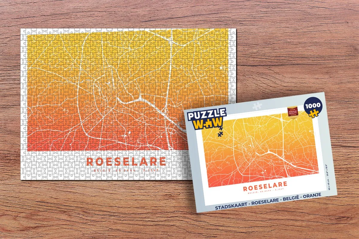 PuzzleWow Stadskaart Roeselare België Legpuzzel 1000 Stuks - Multicolor