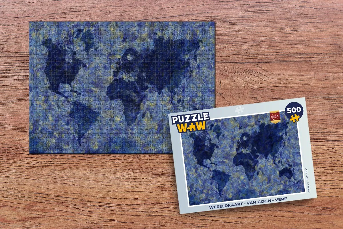 PuzzleWow Wereldkaart Van Gogh Verf Legpuzzel 500 Stuks - Multicolor