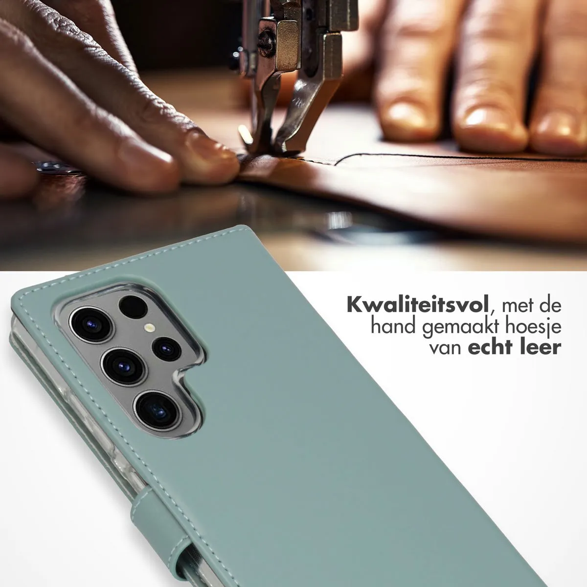 Selencia Hoesje Samsung Galaxy S24 Ultra - Echt Lederen Bookcase Lichtblauw