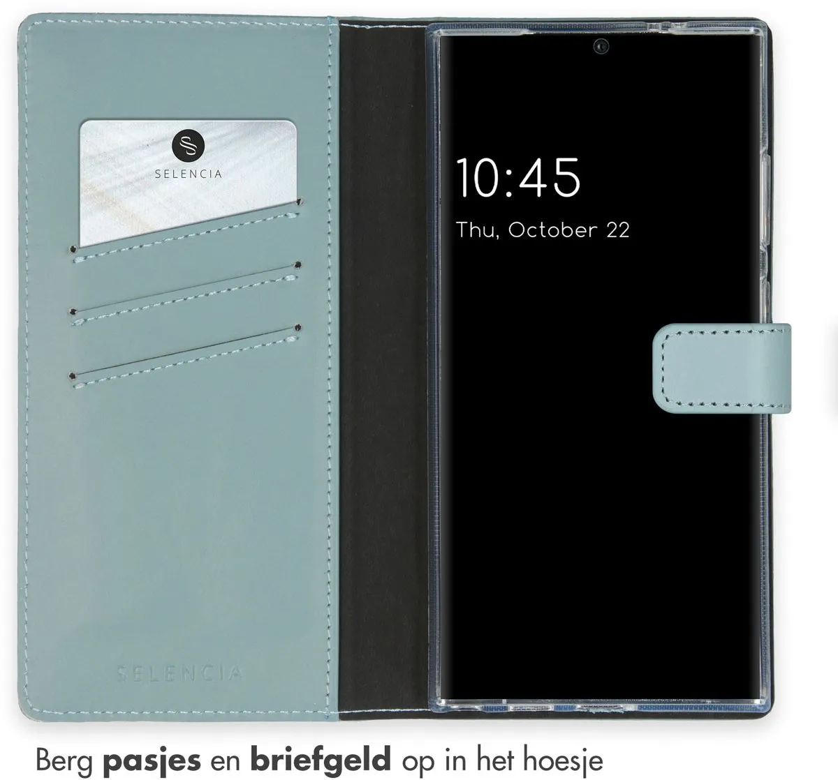 Selencia Hoesje Samsung Galaxy S24 Ultra - Echt Lederen Bookcase Lichtblauw