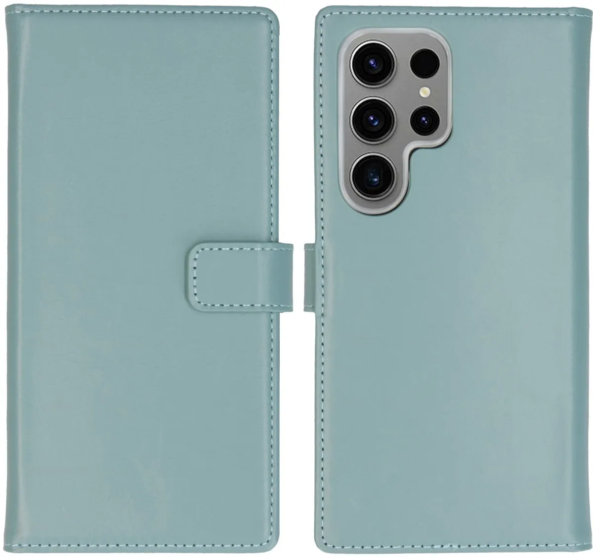 Selencia Hoesje Samsung Galaxy S24 Ultra - Echt Lederen Bookcase Lichtblauw