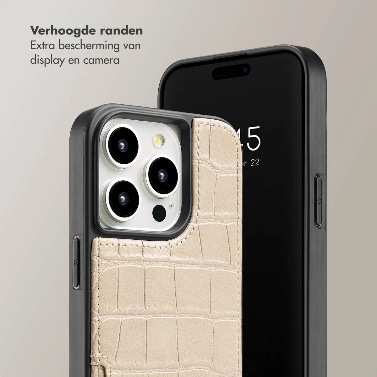 Selencia Hoesje iPhone 15 Pro Croco Beige - 2 Pasjes