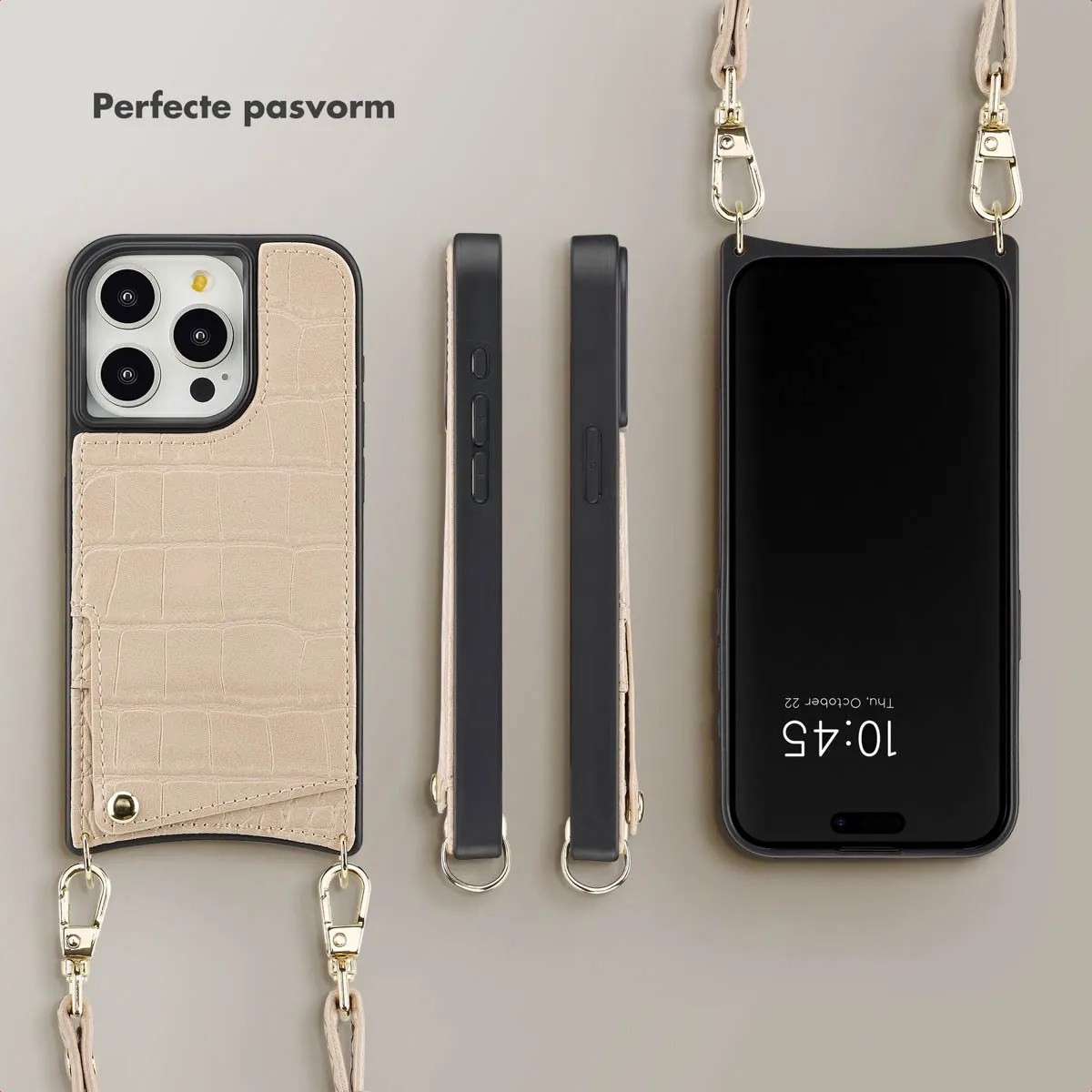Selencia Hoesje iPhone 15 Pro Croco Beige - 2 Pasjes