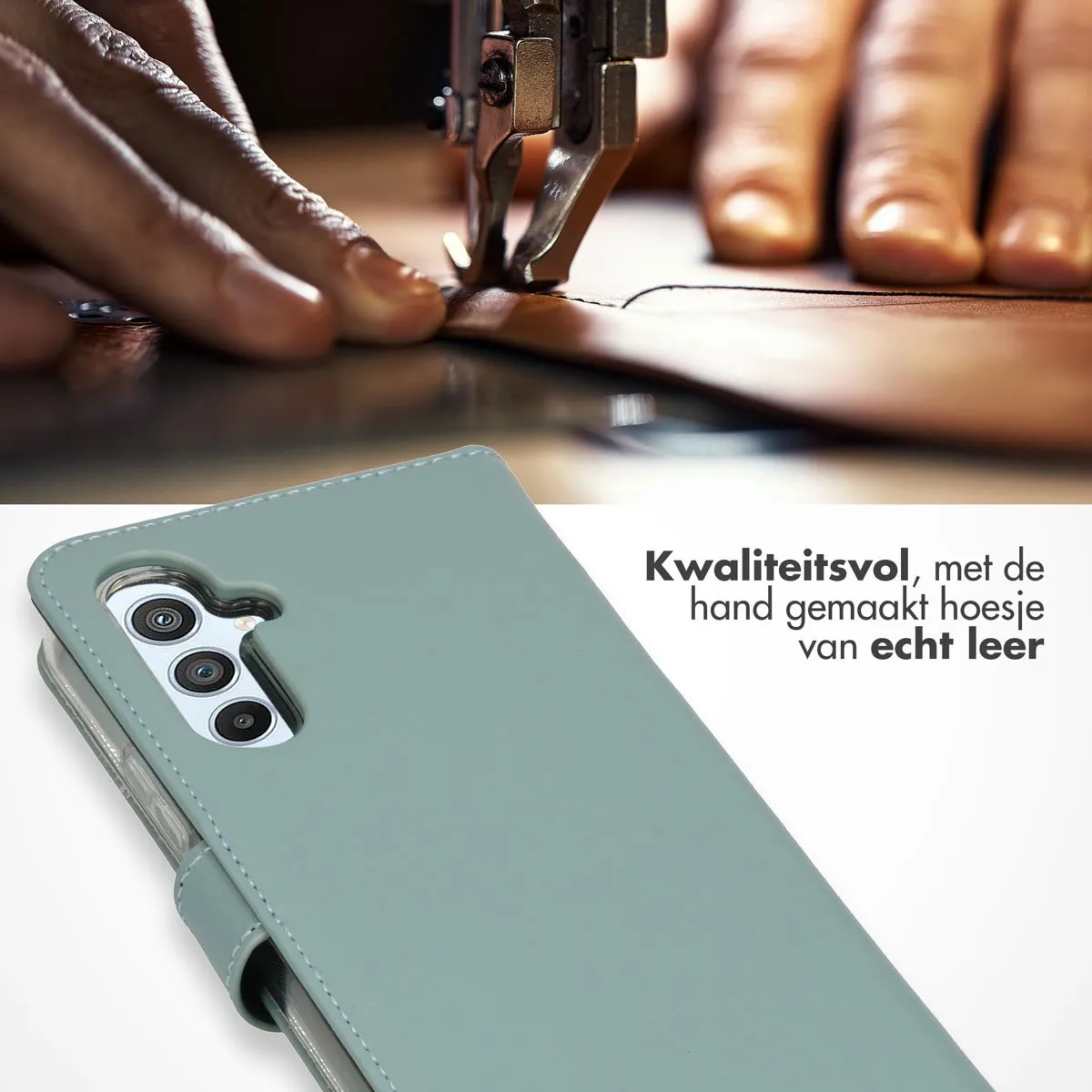 Selencia Hoesje Samsung Galaxy A54 - Echt Lederen Bookcase Lichtblauw