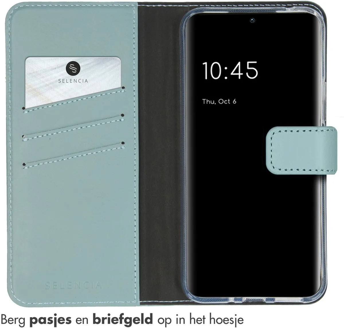 Selencia Hoesje Samsung Galaxy A54 - Echt Lederen Bookcase Lichtblauw