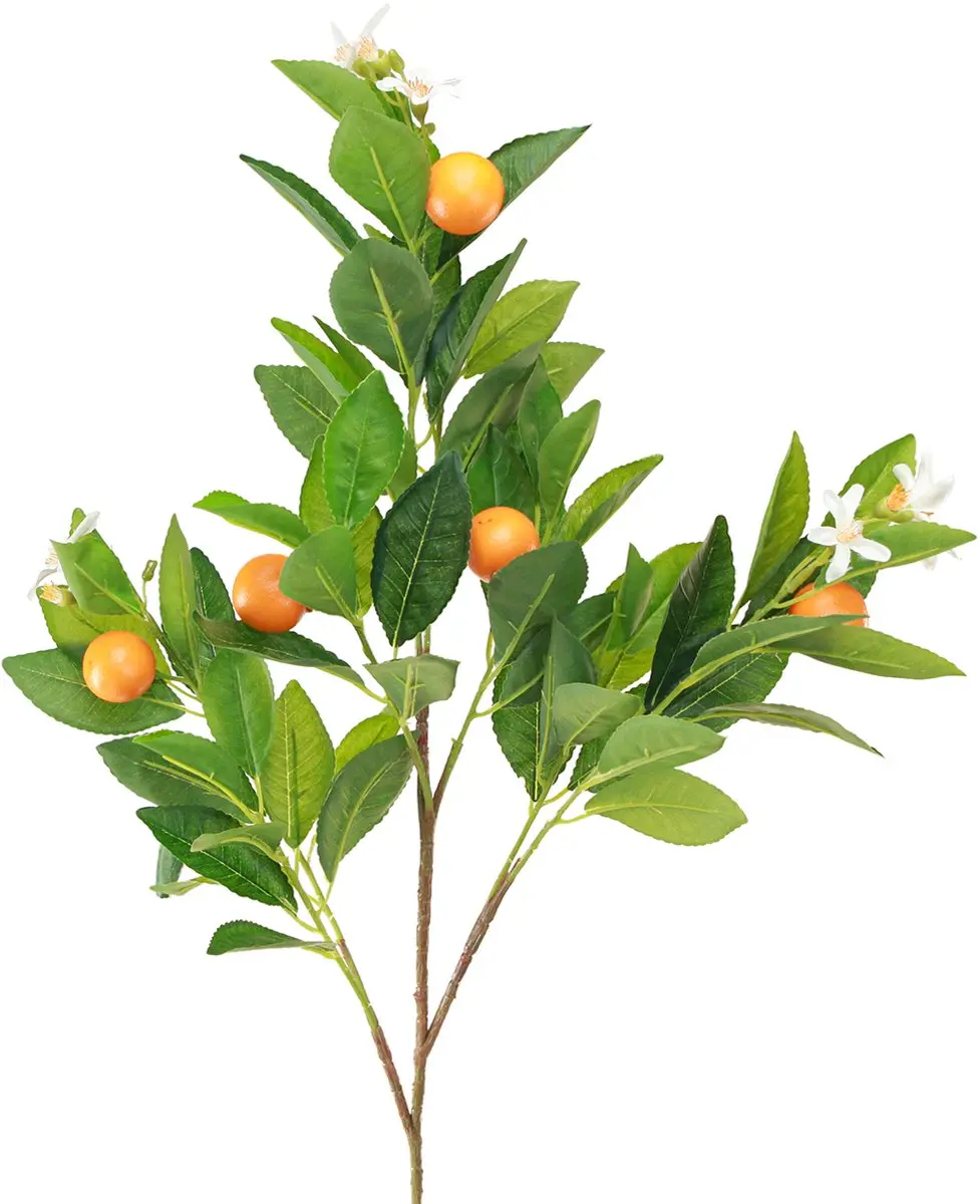 Decoratieve oranje tak en bloemen Oranje kunsttak 78cm