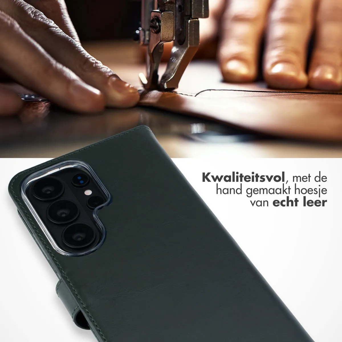 Selencia Hoesje Samsung Galaxy S26 Ultra - Groen Lederen Bookcase - 3 Pasjes