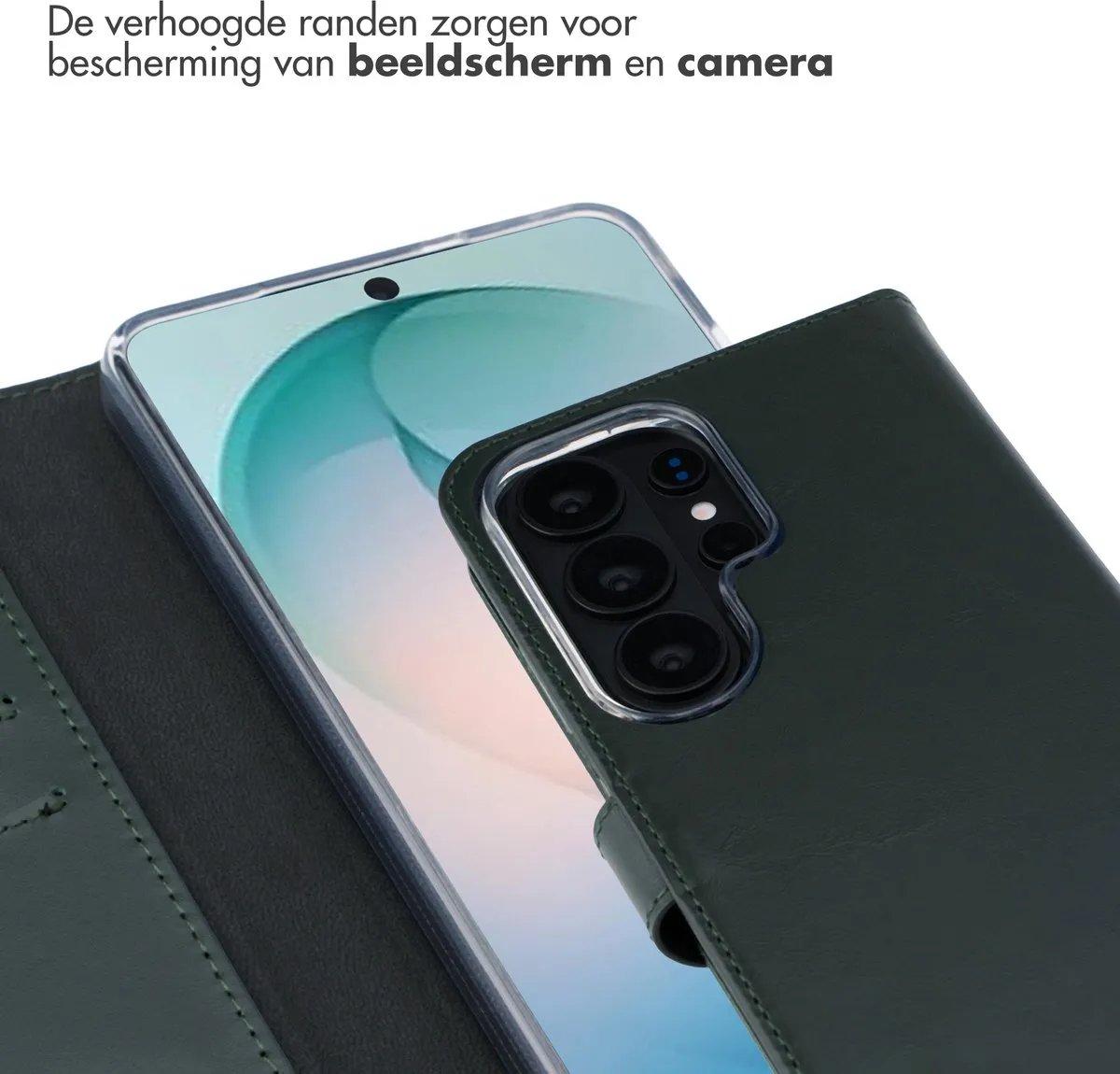Selencia Hoesje Samsung Galaxy S26 Ultra - Groen Lederen Bookcase - 3 Pasjes