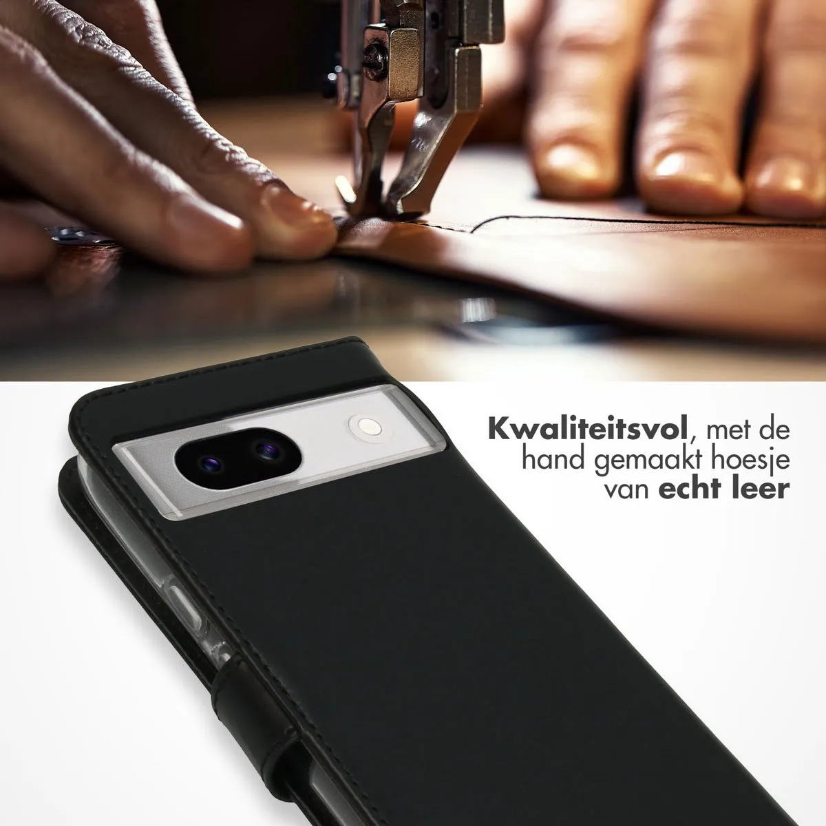 Selencia Hoesje Google Pixel 8a - Lederen Bookcase - 3 Pasjes - Zwart
