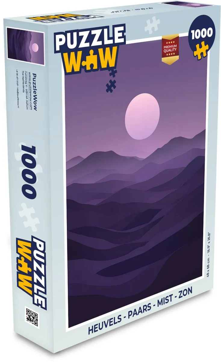 PuzzleWow Heuvels Legpuzzel 1000 Stuks - Paars/Mist/Zon