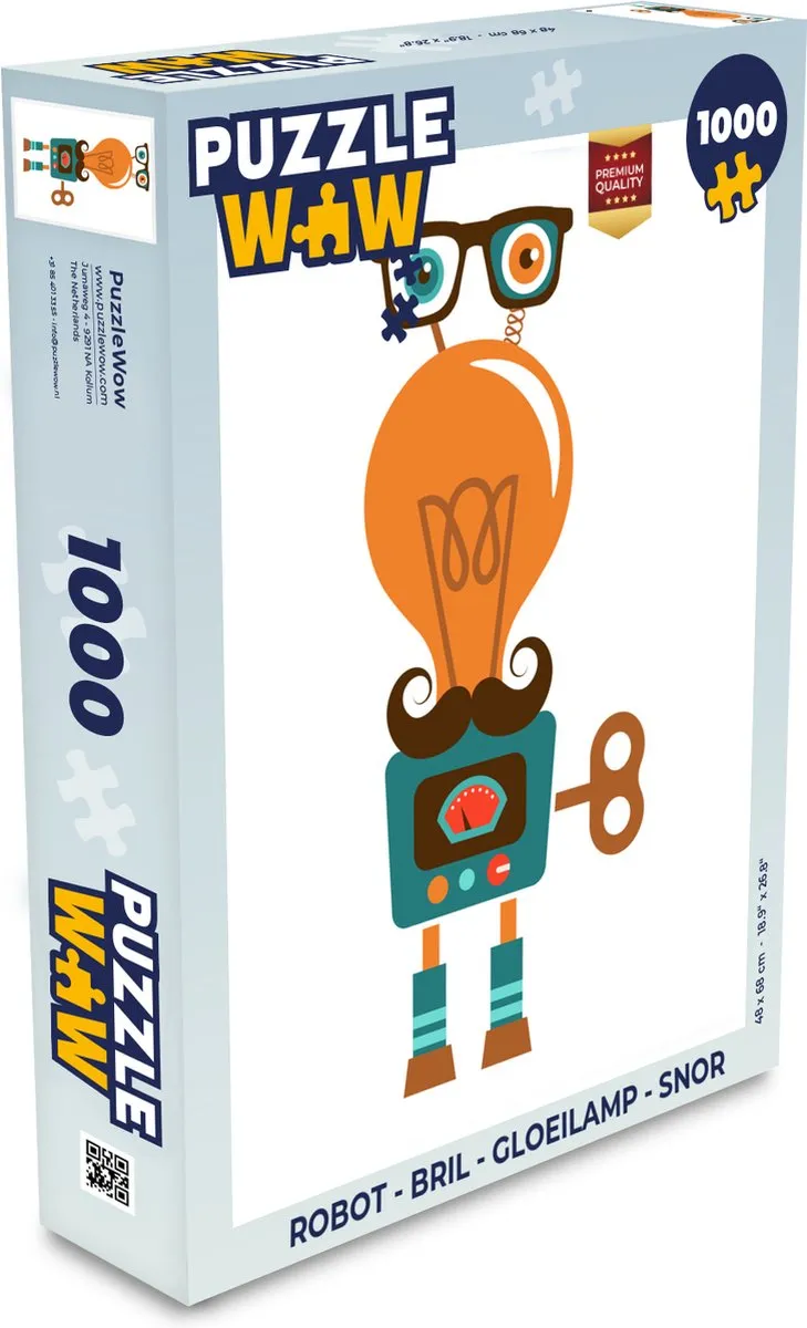 PuzzleWow Robot Bril Snor Legpuzzel 1000 Stuks