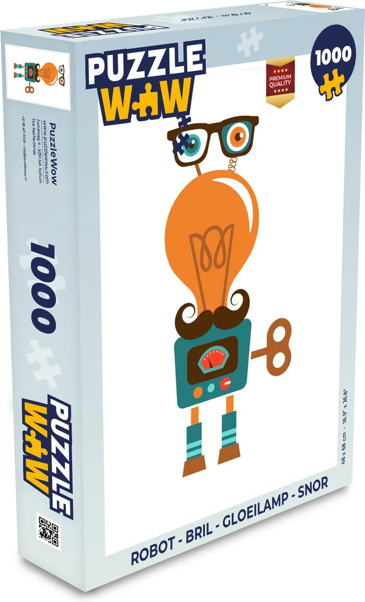 PuzzleWow Robot Bril Snor Legpuzzel 1000 Stuks - Multicolor