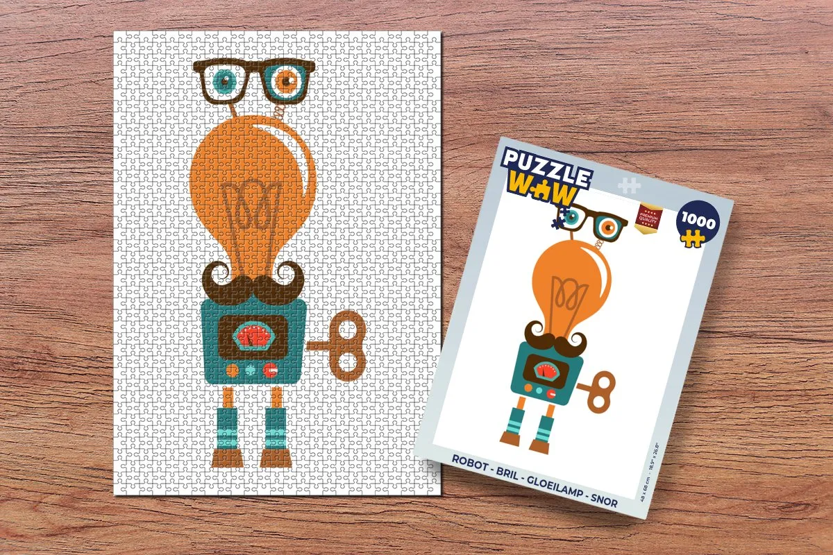 PuzzleWow Robot Bril Snor Legpuzzel 1000 Stuks - Multicolor