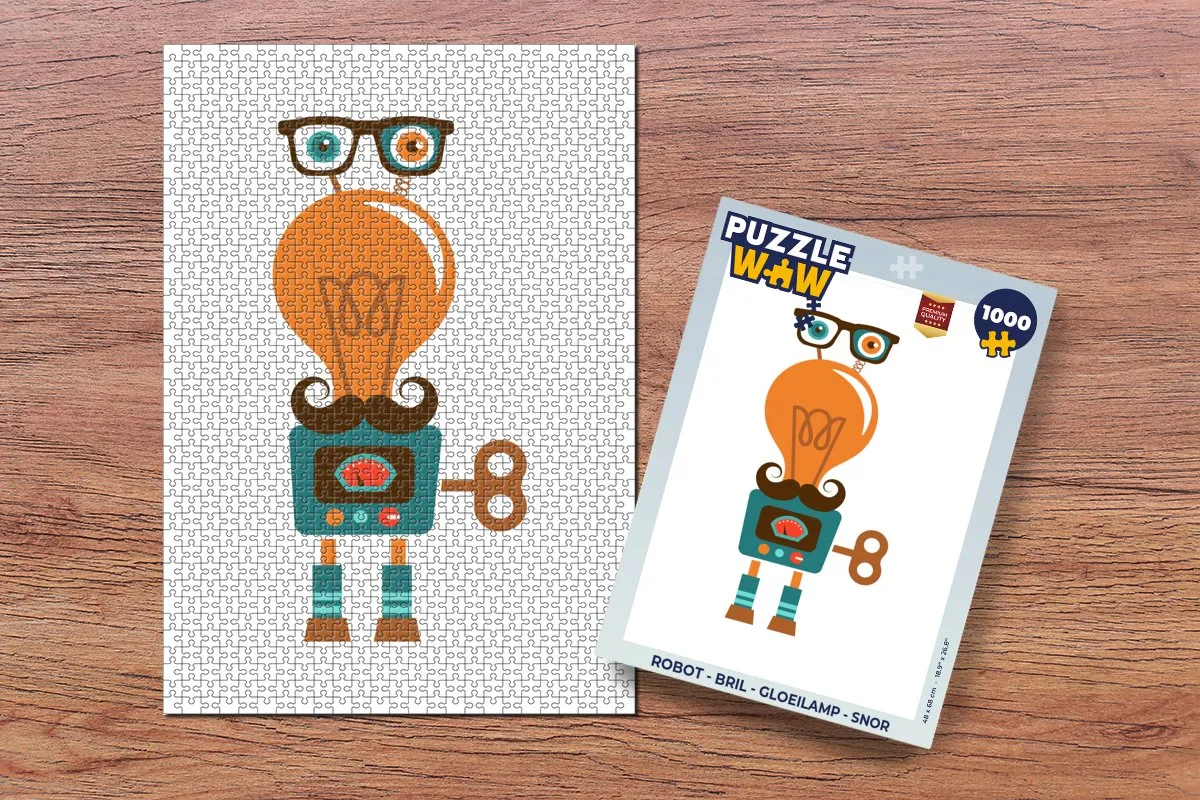 PuzzleWow Robot Bril Snor Legpuzzel 1000 Stuks - Multicolor