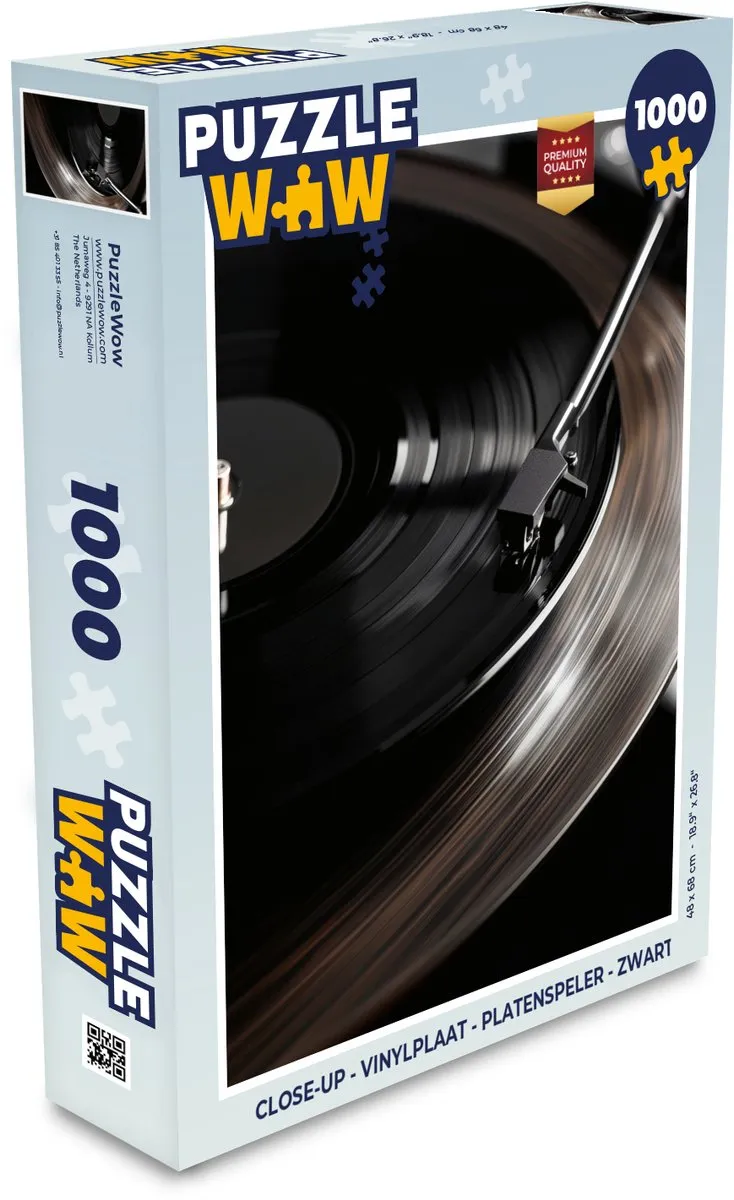 PuzzleWow Close-up Vinylplaat Legpuzzel 1000 Stuks - Zwart