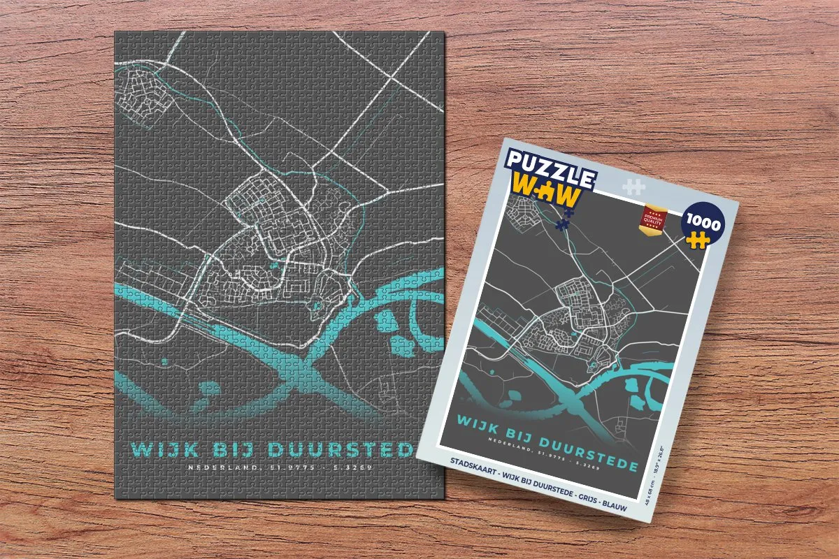 PuzzleWow Stadskaart Wijk bij Duurstede Legpuzzel 1000 Stuks - Multicolor