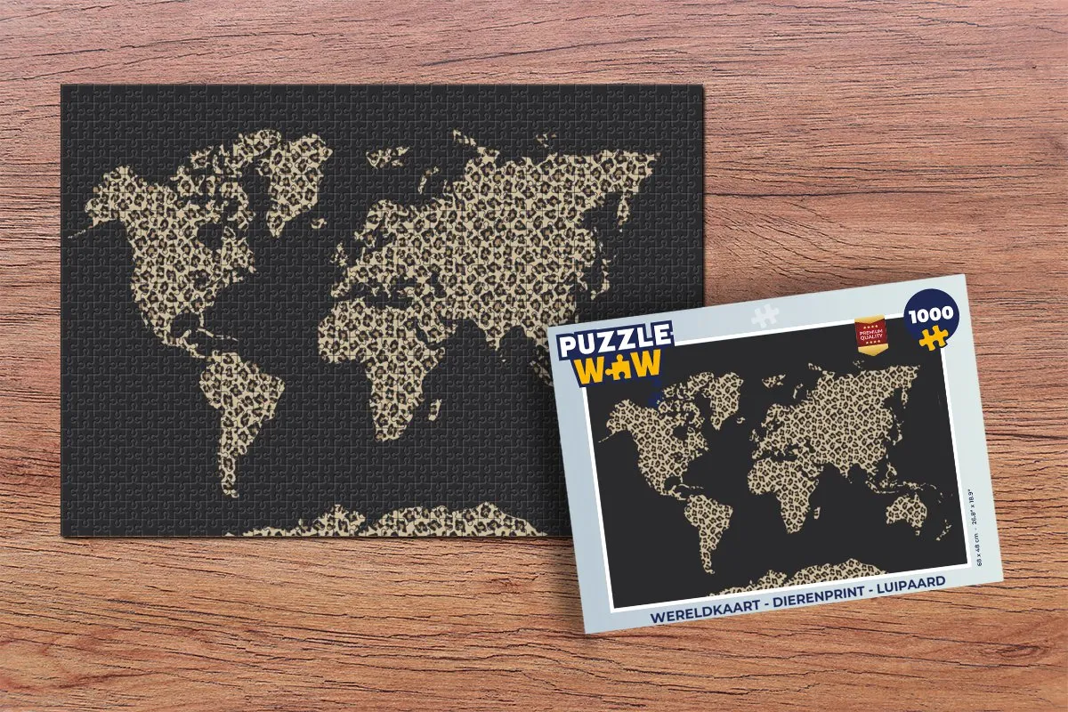 PuzzleWow Wereldkaart Dierenprint Legpuzzel 1000 Stuks - Multicolor