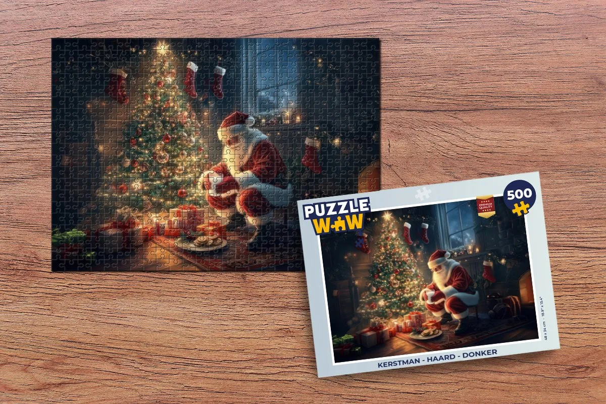 PuzzleWow Kerstman Haard Puzzel 500 Stuks - Donker
