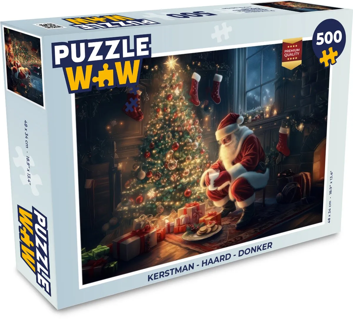 PuzzleWow Kerstman Haard Puzzel 500 Stuks - Donker