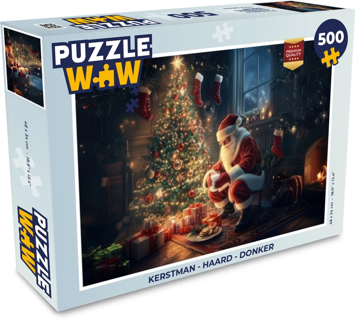 PuzzleWow Kerstman Haard Puzzel 500 Stuks - Donker