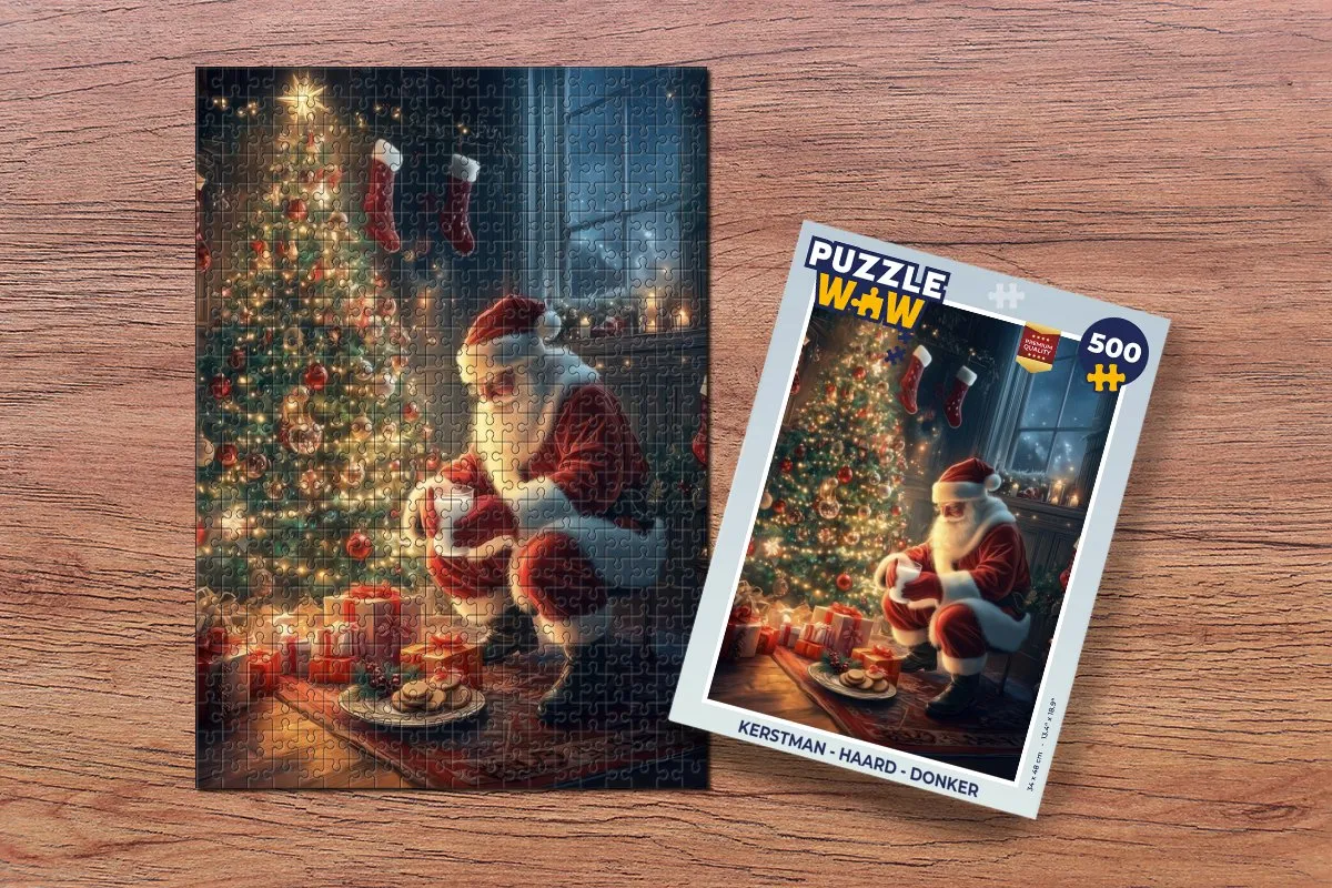 PuzzleWow Kerstman Haard Puzzel 500 Stuks - Donker