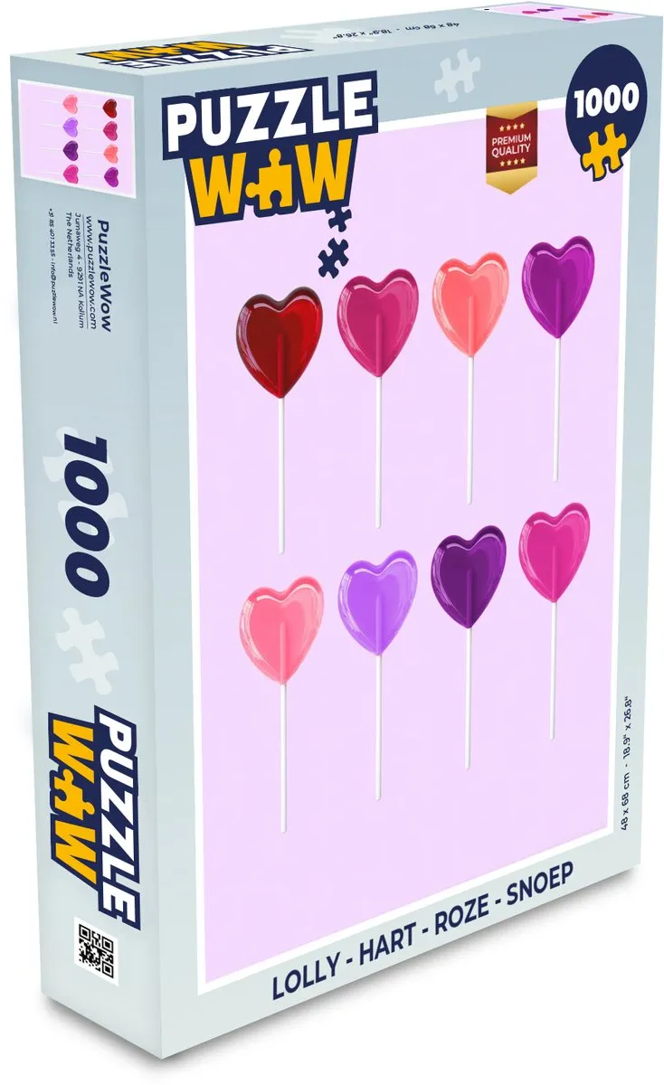 PuzzleWow Lolly Hart Legpuzzel 1000 Stuks - Roze