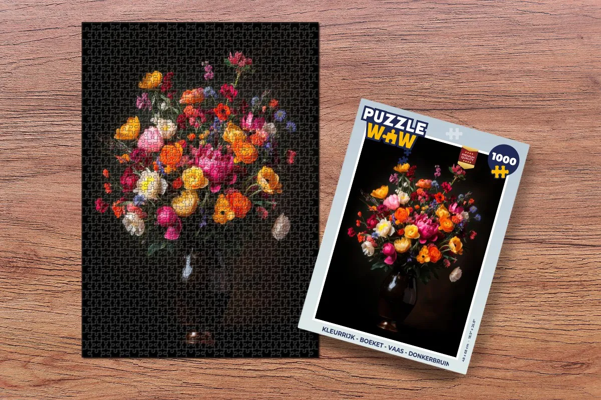 PuzzleWow Kleurrijk Boeket Legpuzzel 1000 Stuks - Donkerbruin