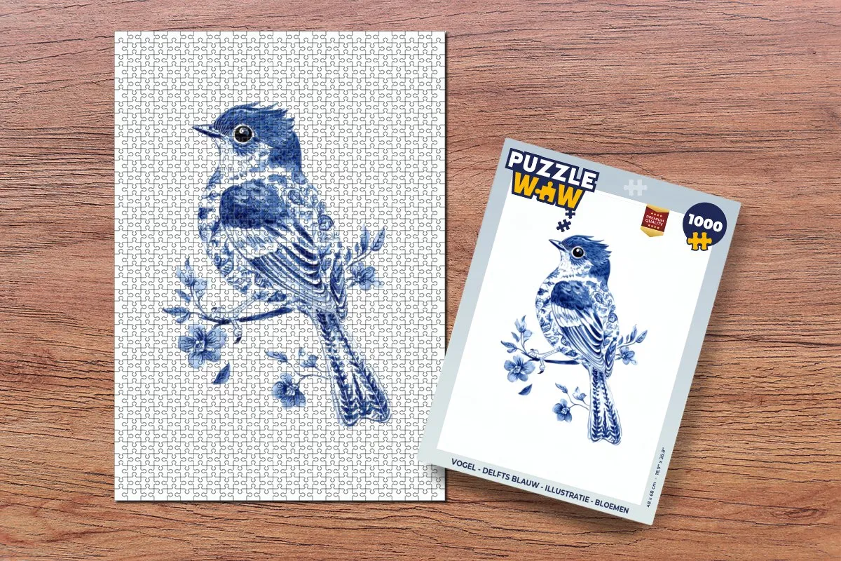 PuzzleWow Vogel Puzzel - 1000 Stuks - Delfts Blauw