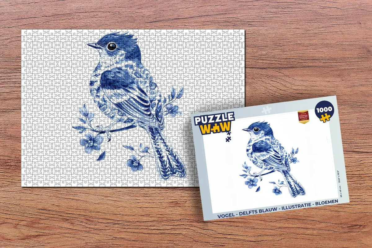 PuzzleWow Vogel Puzzel - 1000 Stuks - Delfts Blauw