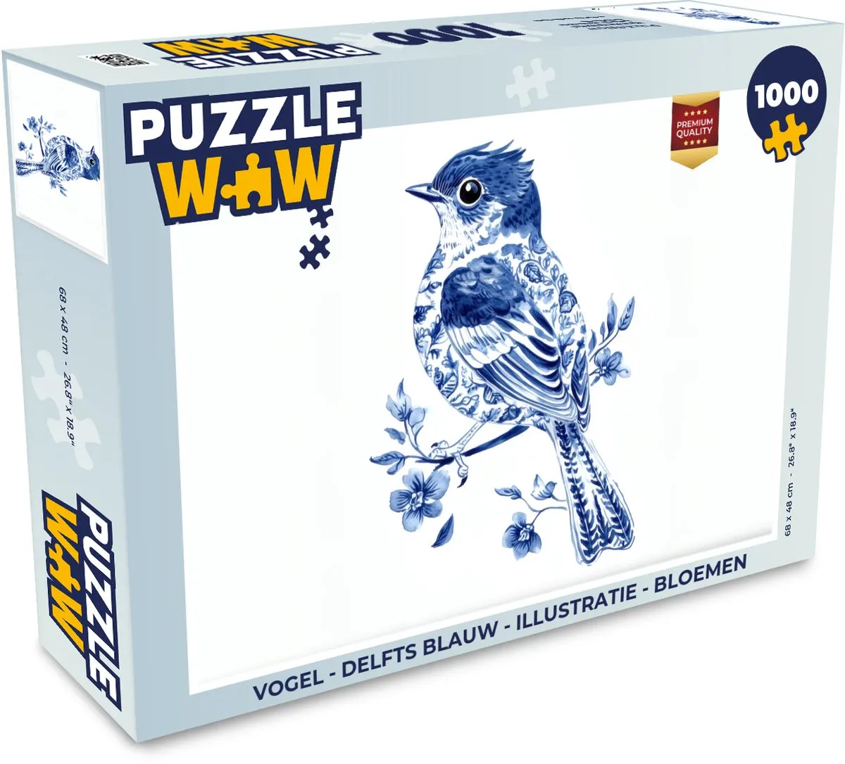 PuzzleWow Vogel Puzzel - 1000 Stuks - Delfts Blauw