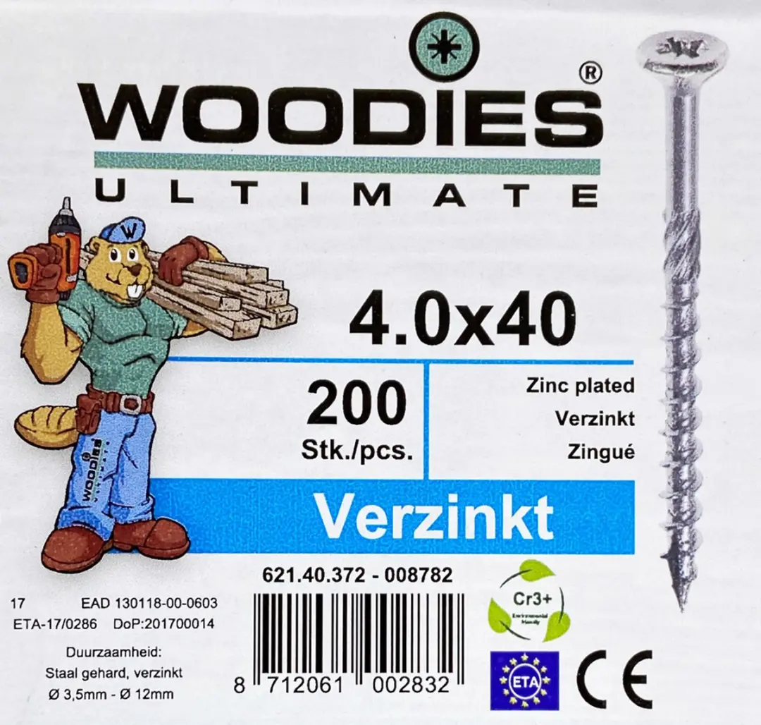 Woodies Ultimate Spaanplaatschroef 4x40mm PZD 2 - 200 Stuks