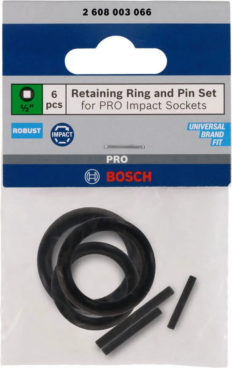 Bosch borgring en pin voor PRO Impact doppen, 1/2 inch, 6-delig -...