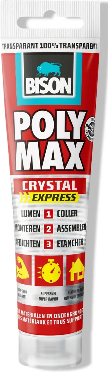 Bison Poly Max Crystal Express Montagelijm 115g - Transparant