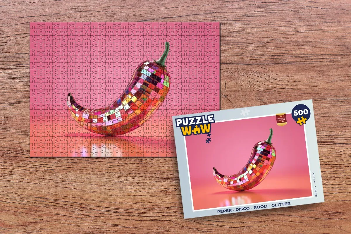 PuzzleWow Peper Disco Legpuzzel 500 Stuks - Rood Glitter