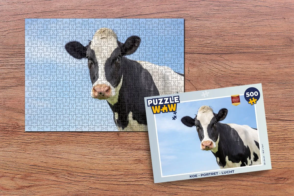 PuzzleWow Koe Portret Lucht Legpuzzel 500 Stuks - Multicolor