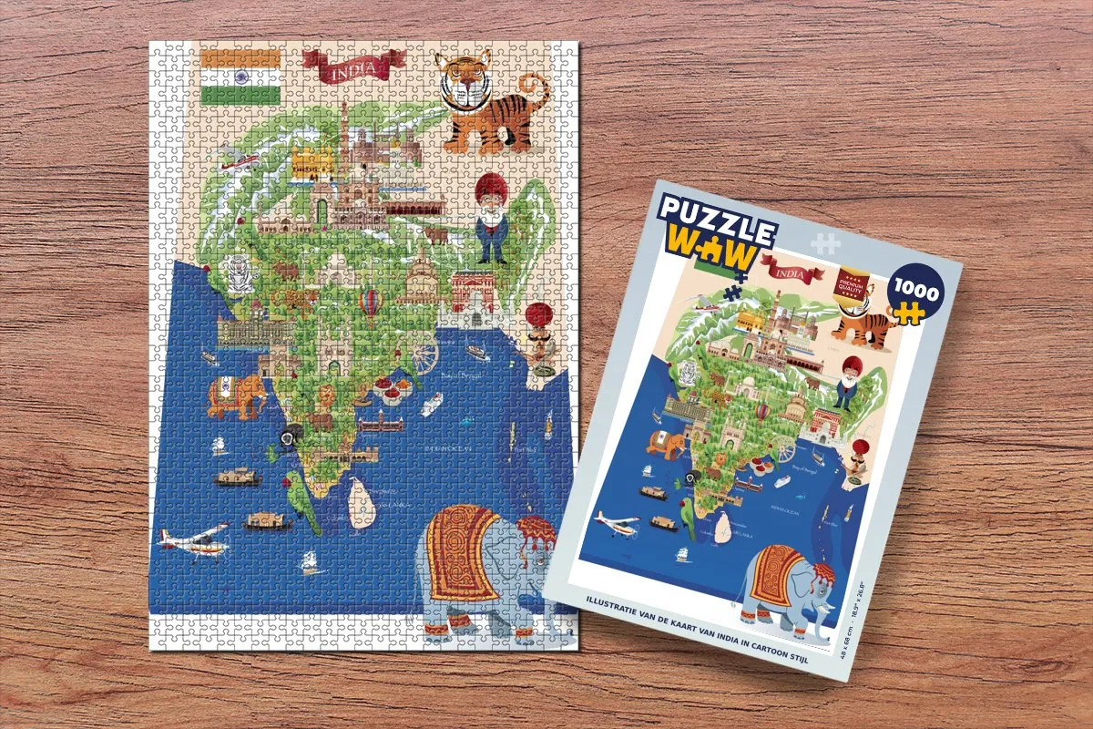 PuzzleWow India Cartoon Legpuzzel 1000 Stuks - Multicolor