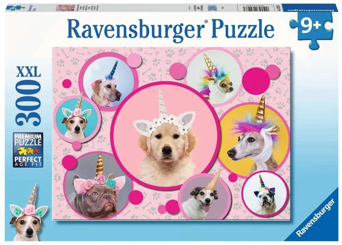 Ravensburger Schattige Eenhoorn-honden Legpuzzel 300 Stuks - Roze