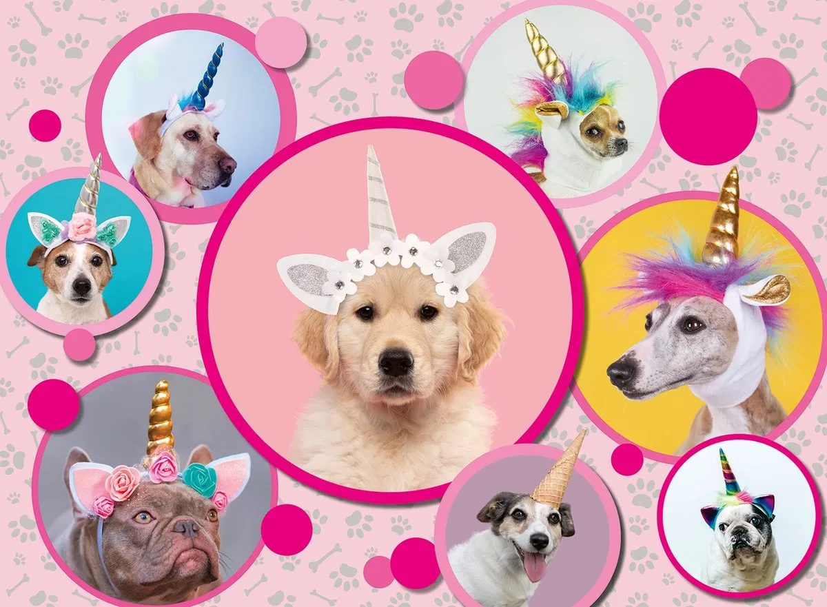 Ravensburger Schattige Eenhoorn-honden Legpuzzel 300 Stuks - Roze